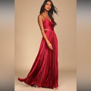 Lulu's Got the Glam Wine Red Pleated Cutout Maxi Dress